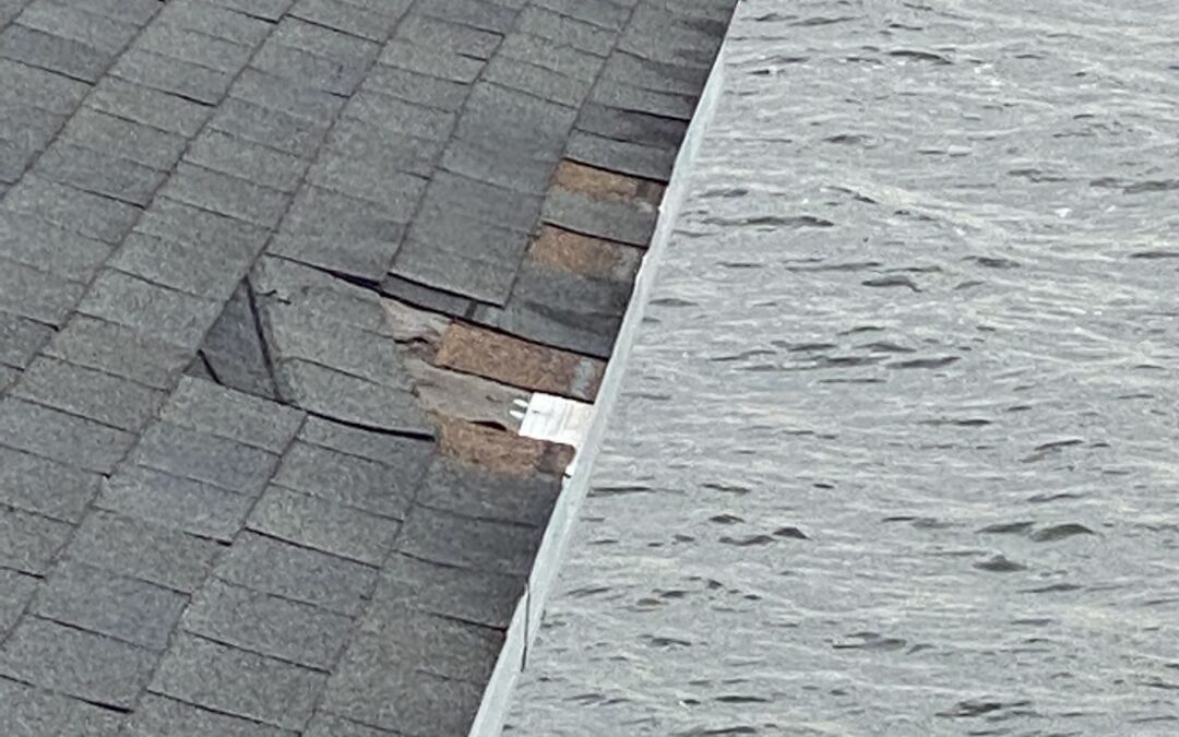 wind damage on a roof in Pickerington, Ohio.